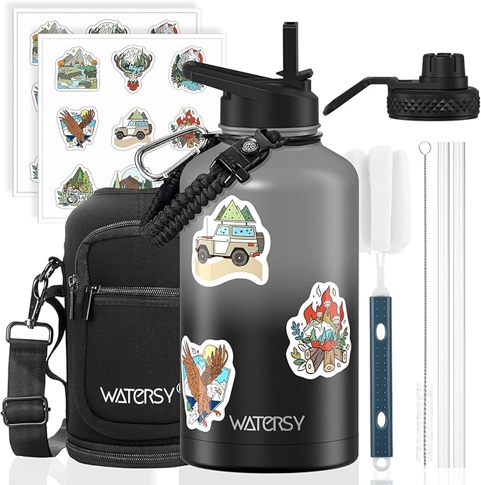64oz Insulated Water Bottle, BPA Free&Leak Proof, Half Gallon Stainless Steel by Watersy