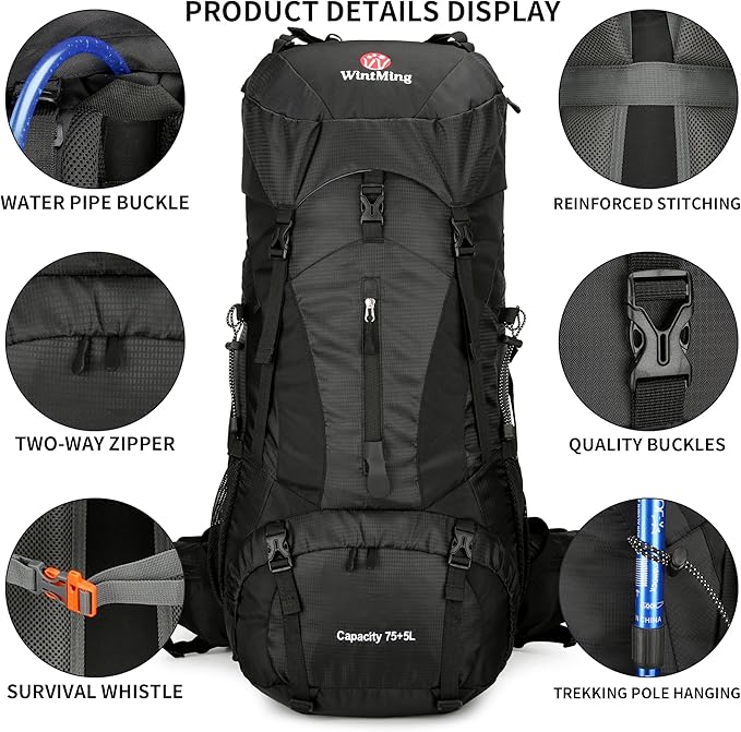 75L Hiking Backpack with Rain Cover Waterproof Camping Backpack Shoes Warehouse - Image 6