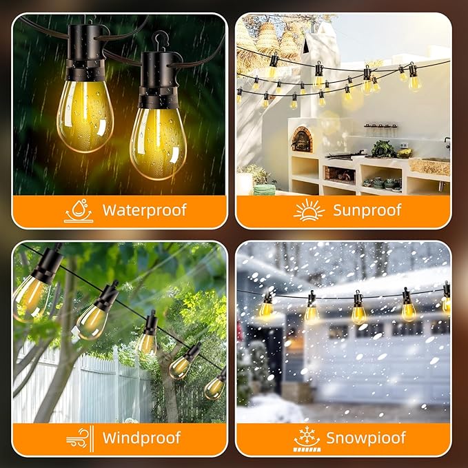 Outdoor Patio String Lights 150ft: S14 LED Shatterproof Bulbs 3 Modes Button - Image 5