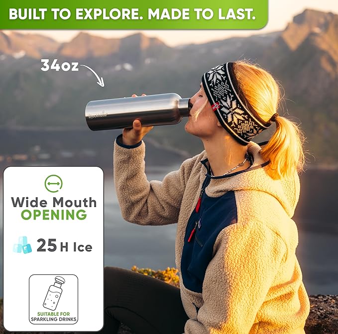 Blockhütte Vacuum Insulated Stainless Steel Water Bottle - 34 oz | Wide Mouth - Image 2