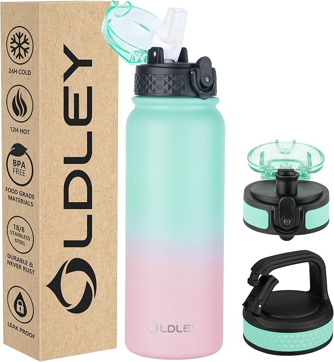 Insulated Water Bottle 20oz for Adults Kids Stainless Steel Water Bottles by OLDLEY