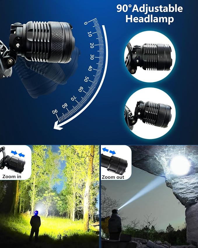 Headlamp Rechargeable -100, 000LM Bright LED HeadLamp, 40H Runtime, Waterproof - Image 7