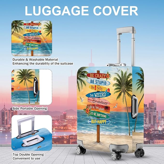 ANNA QUEEN Beach Quote Luggage Cover, Inspirational Summer Travel Suitcase - Image 2