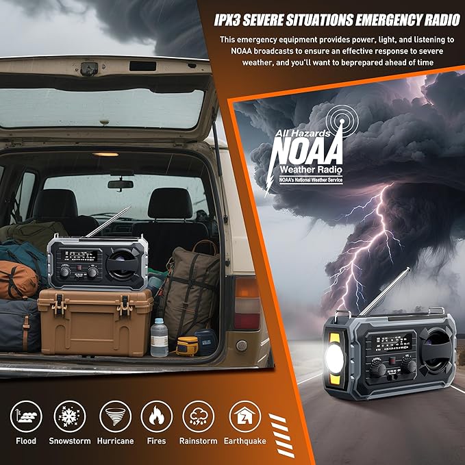 Hand Crank Emergency Radio, 10000mAh Weather Radio - Image 3