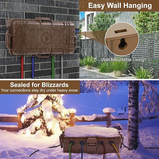 Medium Outdoor Electrical Box, IP54 Waterproof Extension Cord Cover w/ 6 Cable - Image 4