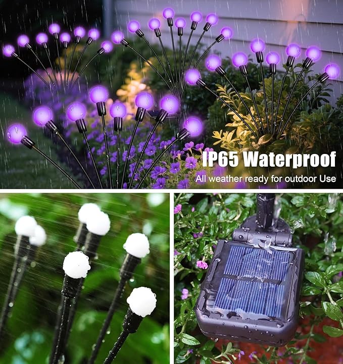 ZFNN Solar Garden Lights Outdoor, 4 Pack Firefly Swaying Lights Purple - Image 4