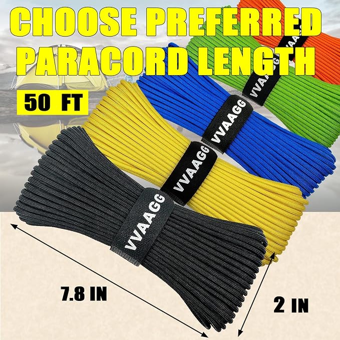 VVAAGG 1000 Black Paracord Rope, 50ft 12 Strand Parachute Cord - Image 3