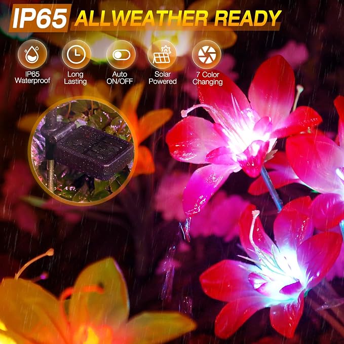 Aukora Solar Garden Lights Outdoor 10 Pack, 5 Colors Lily Flowers & 7-Color - Image 5
