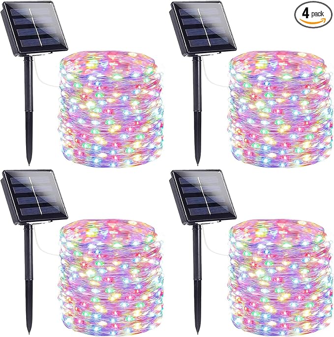 Extra-Long Solar String Lights for Outside, 4 Pack 400LED Solar Fairy Lights by SANJICHA