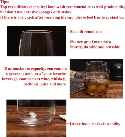 KOXIN-KARLU Classic 18-ounce Acrylic Stemless Wine Glasses, Unbreakable Mixed - Image 3