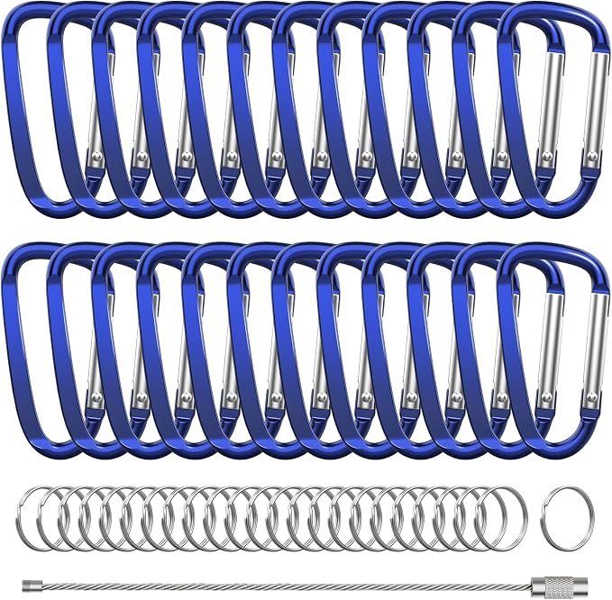 2.4" 24pcs Small Carabiner Clip Keychain, Aluminum D Ring Shape Clips by XIECHANEE