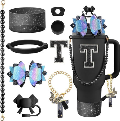 9PCS Black for Stanley Cup Accessories Set Bling Initials Bow Charms for by Unknown