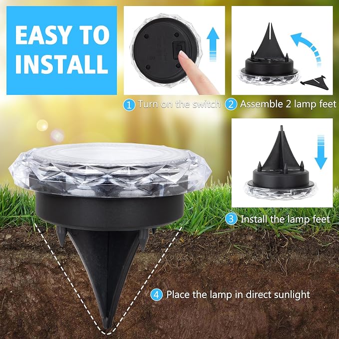 echosari Solar Ground Lights 12 Pack, Upgraded Solar Garden Lights Auto ON/Off - Image 4