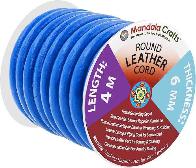 Mandala Crafts Round Genuine Blue Leather Cord by MandalaCrafts