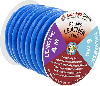 Mandala Crafts Round Genuine Blue Leather Cord by MandalaCrafts