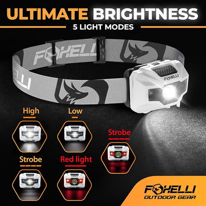 Foxelli USB‑C Rechargeable LED Headlamp – Ultra‑Light 2.4 oz & - Image 2