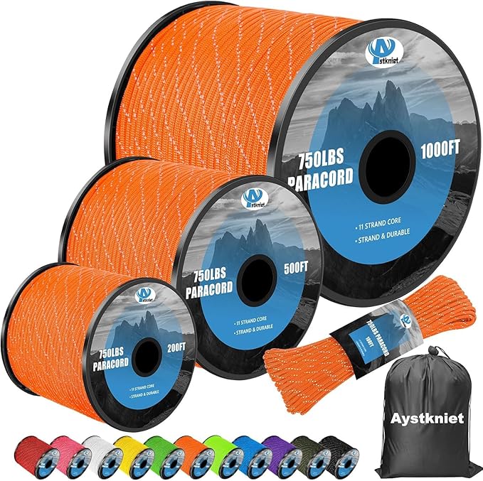 750Ib Reflective Paracord Rope, 4mm 11 Strand Parachute Spool Cord by Aystkniet