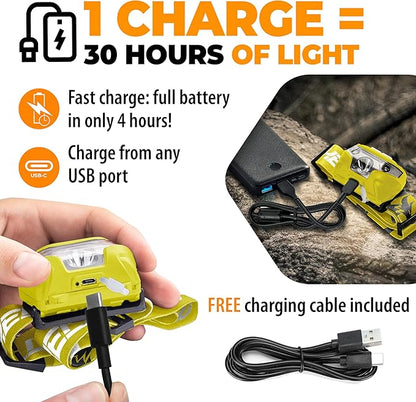 Foxelli USB-C Rechargeable LED Headlamp – Super Bright, Lightweight Head Lamp - Image 3