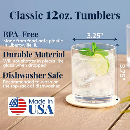 US Acrylic Classic Clear Plastic Reusable Drinking Glasses 12oz Rocks Cups | - Image 2