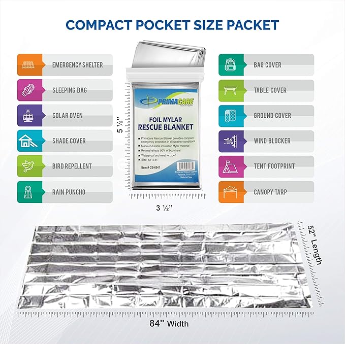 Primacare HB-10 Emergency Mylar Thermal Blankets – 10 Pack, Waterproof - Image 2