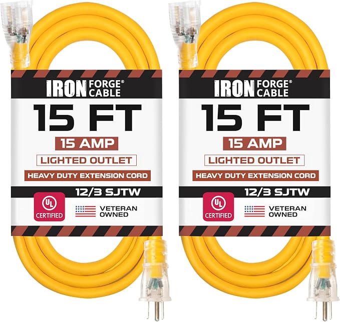 Iron Forge Cable Lighted Outdoor Extension Cord 15 ft 2 Pack by IronForgeCable