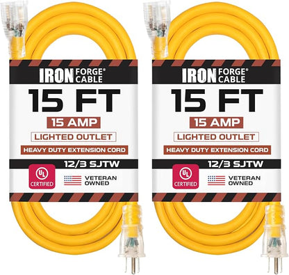 Iron Forge Cable Lighted Outdoor Extension Cord 15 ft 2 Pack by IronForgeCable