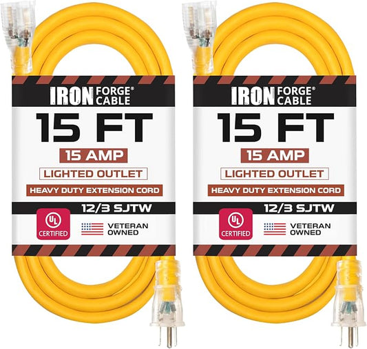 Iron Forge Cable Lighted Outdoor Extension Cord 15 ft 2 Pack by IronForgeCable