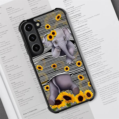 for Samsung Galaxy S23 Plus Case, Cute Little Elephant Sunflower White Line Art - Image 3
