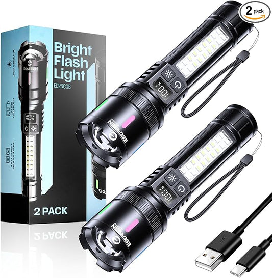 Esgreen LED Rechargeable Flashlights High Lumens 20000 2 Pack, Single Click by Esgreen