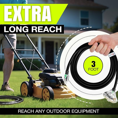 3ft Outdoor/Indoor Extension Cord 3-Outlet 12/3 Gauge Extra Heavy Duty 3 Prong - Image 6
