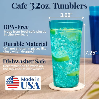 US Acrylic Café Plastic Reusable Tumblers 32-ounce Iced-Tea Cups, Coastal | - Image 2