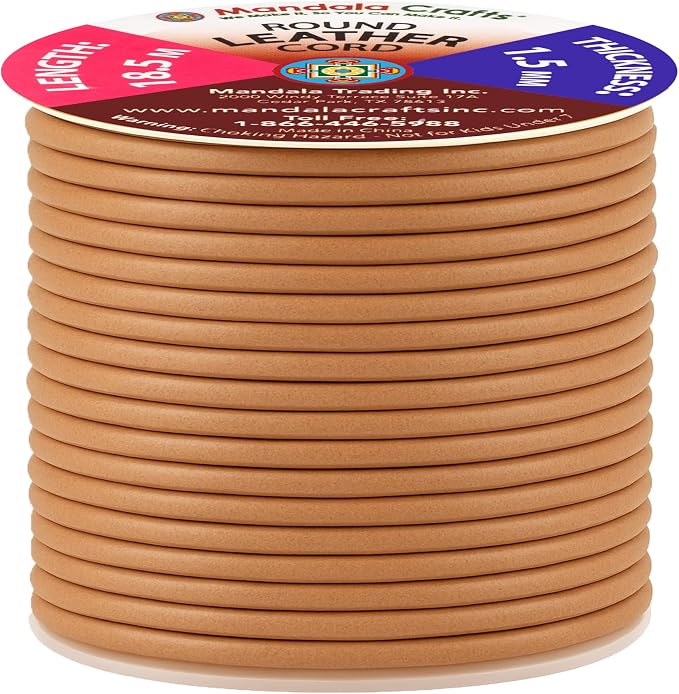 Mandala Crafts Round Genuine Tan Leather Cord - Image 2