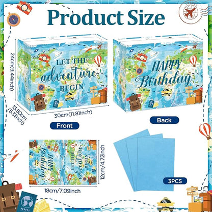 Travel World Map Birthday Gift Bag Double-Sided Let the Adventure Begin Gift - Image 4