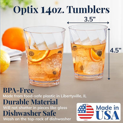 US Acrylic Optix Plastic Reusable Drinking Glasses 14oz Rocks Cups in Clear | - Image 2