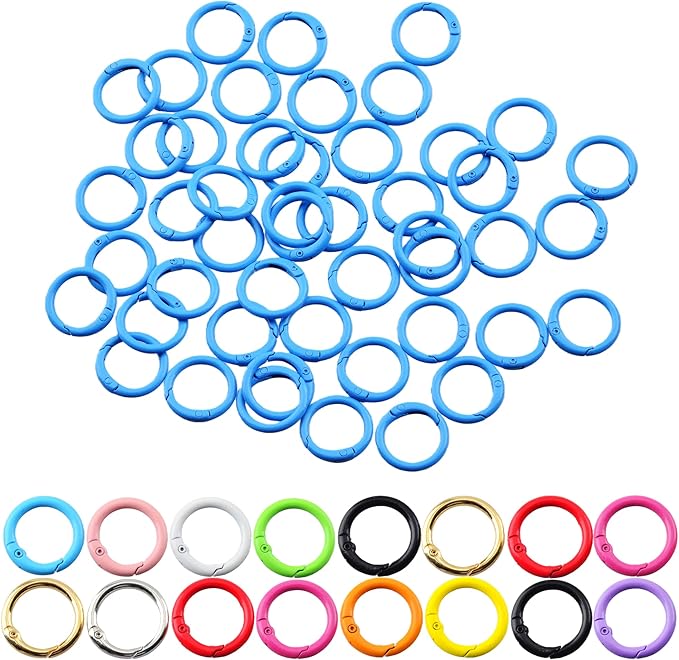 Carabiner Clip 48Pcs Blue Metal Key Ring Clip Circle Keychain Rings Bulk Spring by KJMLDIY
