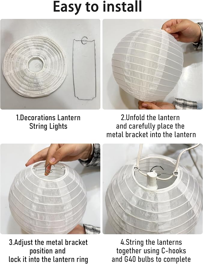 Lantern String Lights Outdoor, 27.5FT White Lantern String Lights Plug in - Image 7
