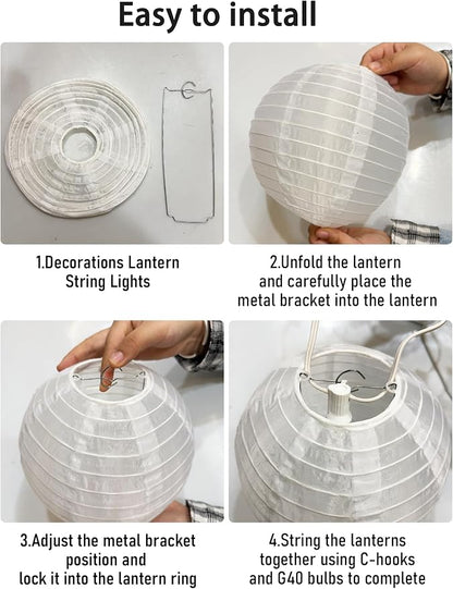 Lantern String Lights Outdoor, 27.5FT White Lantern String Lights Plug in - Image 7
