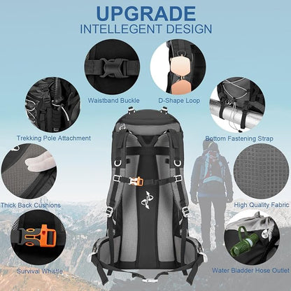 60L Hiking Backpack, Water Resistant Camping Backpack - Image 4