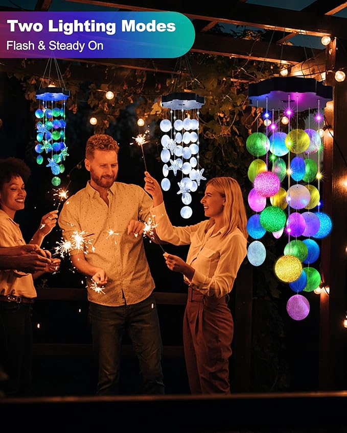 Toodour Solar Wind Chimes for Outside, Hanging Pastel Lights - Image 2