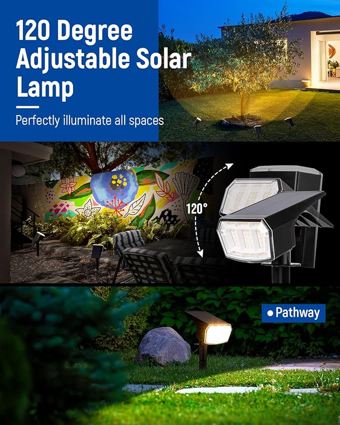 AUDERWIN Solar Lights Outdoor Lighting IP65 Waterproof, 63LED Solar Spotlights - Image 4