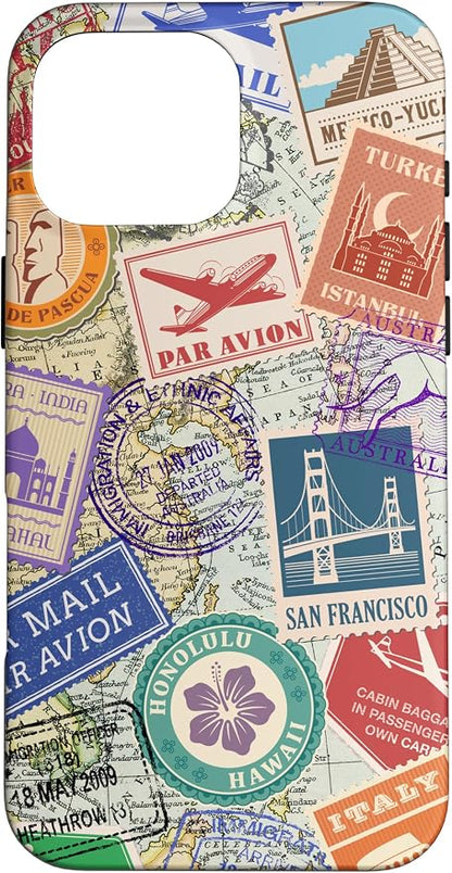 World Map Travel Passport Stamps Postage Stamp Case by Unknown