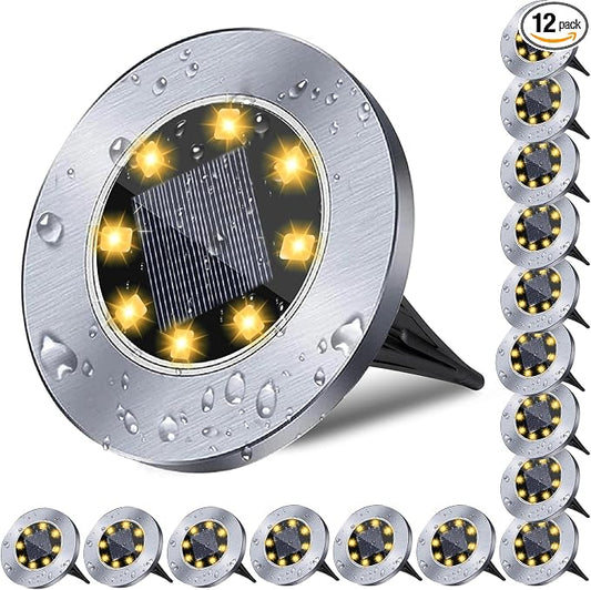 4.6 Inch Diameter Solar Ground Lights, Waterproof Solar Garden Lights, Outdoor by Rayolon