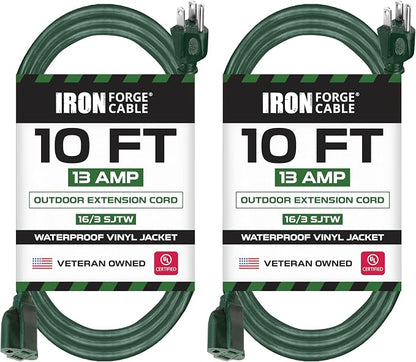Iron Forge Cable 2 Pack Weatherproof 10 Ft Outdoor Extension Cord by IronForgeCable