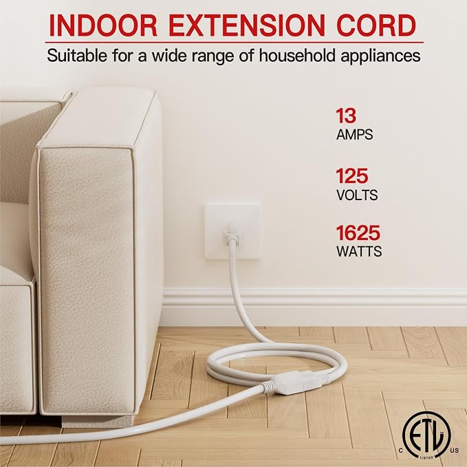 16/3 Short Extension Cord 1 FT 2 Pack, Indoor 3 Prong Power Cable, Suitable - Image 3