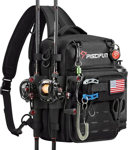 Piscifun Fishing Tackle Backpack, Convertible Sling or Waist Pack, 16-Pocket by Piscifun