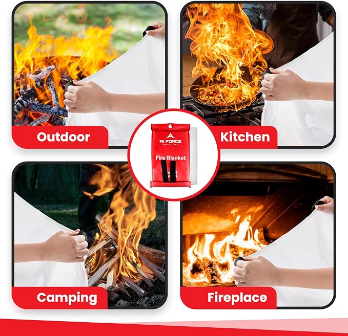 AI FORCE Fire Blanket with Gloves & Hooks – Fireproof Emergency Safety Blanket - Image 6