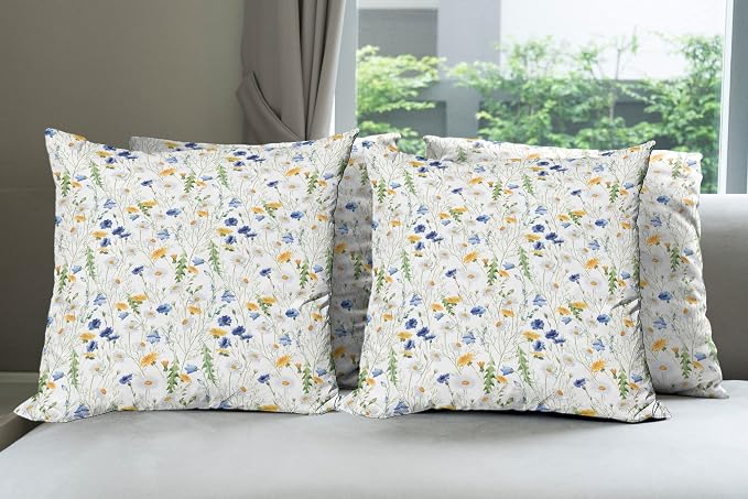 Ambesonne Flower Decorative Throw Pillow Case Pack of 4, Wild Flowers Poppies by Ambesonne