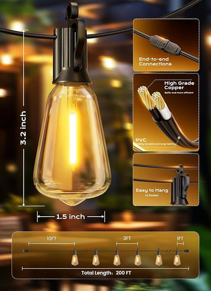 Brightown Outdoor String Lights, 200FT 64+2 LED ST38 LED Patio Lights - Image 7