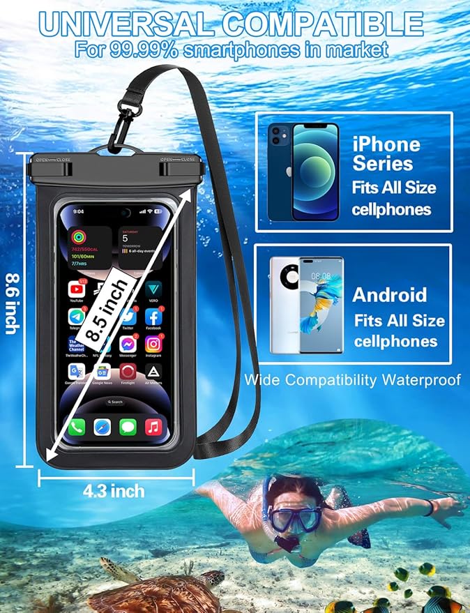 Famoby Up to 8.3" 5 Pack Multicolor Universal Waterproof Phone Pouch, Phone - Image 3