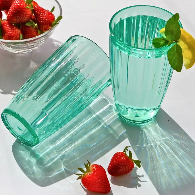 Kate Aspen Teal Fluted Plastic Drinking Glasses Set of 8, 21 oz, Acrylic - Image 3